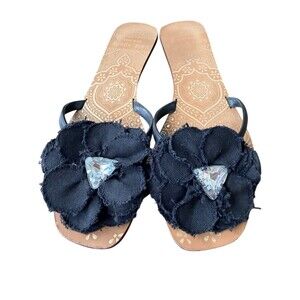 Kate Spade New York Black Flower Thong Sandals with Crystals Size 9M